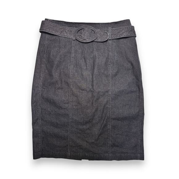 Chelsea & Theodore Dark Wash Denim Pencil Skirt w/ Oval Buckle Belt Size 8 - Picture 6 of 7